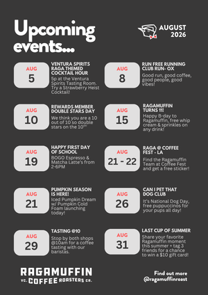 Ragamuffin Event Calendar for the month of August