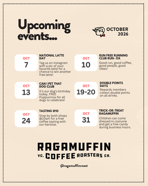 October Events Calendar at Ragamuffin Coffee Roasters